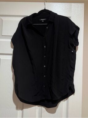 Madewell Woman Blouse Black Short-Sleeve Button-Down Shirt Size XS